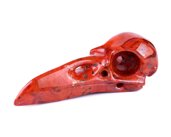 red jasper crow skull 3cm top view natural deep red